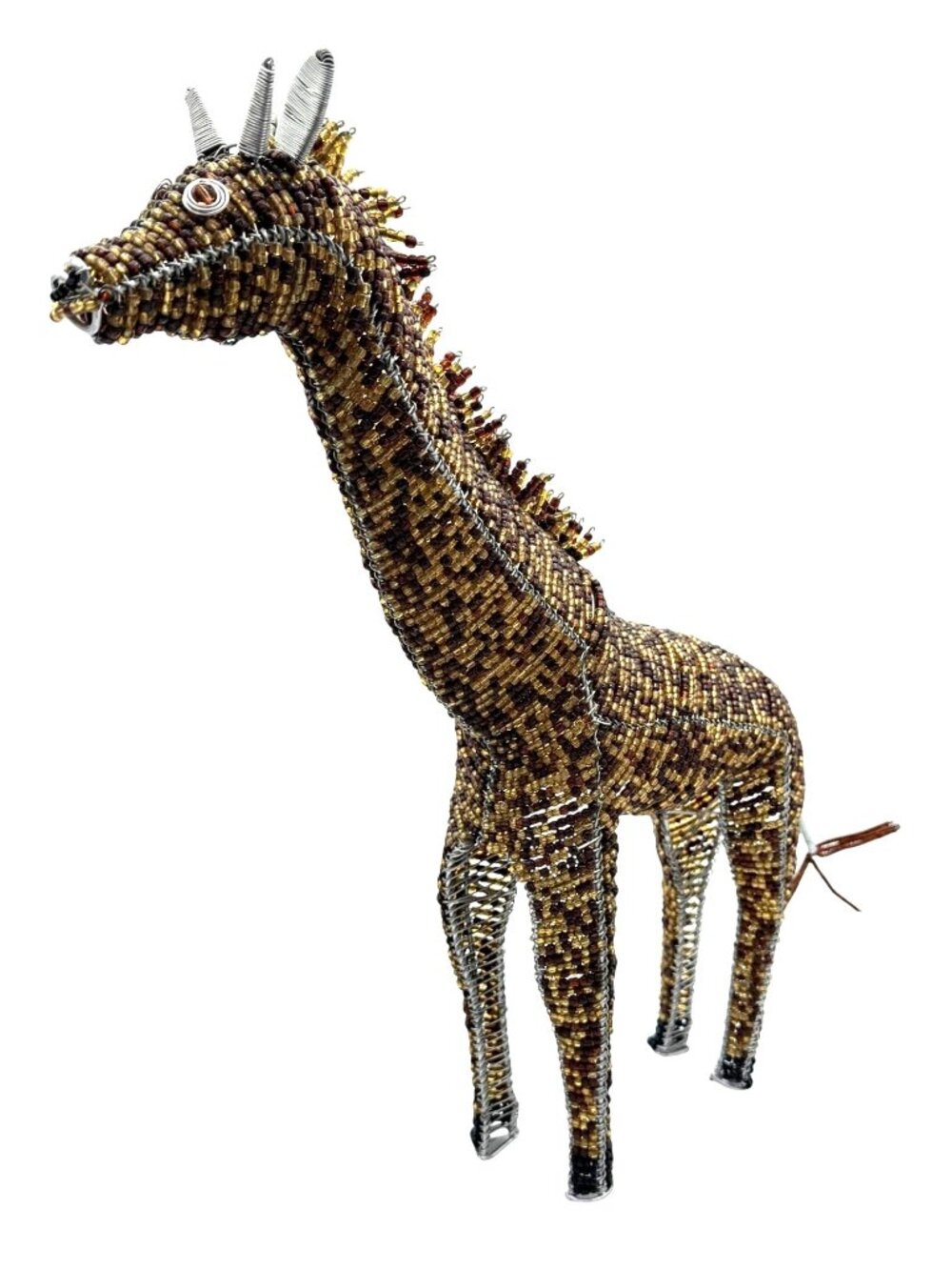 Giraffe Sculpture Handmade Grassroots Beadworx Glass Beaded16 x 15 Tall